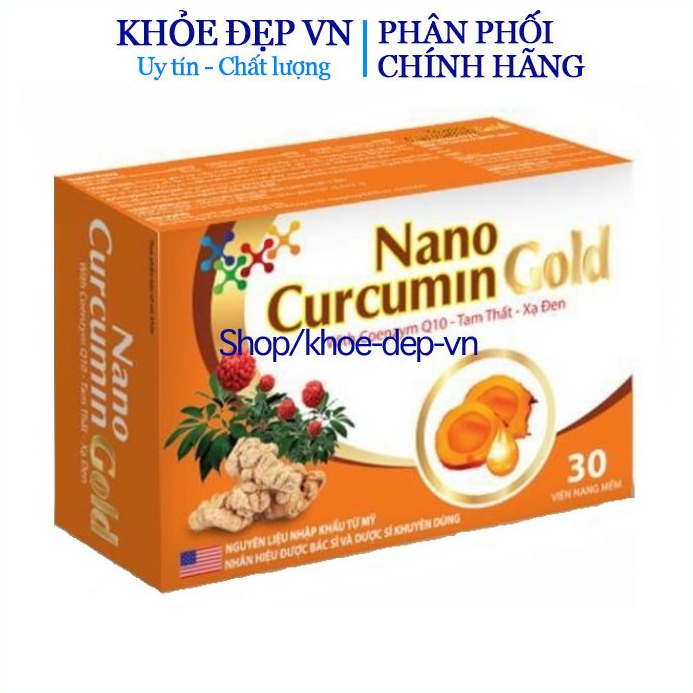 Viên uống Nano Curcumin Gold, giúp giảm tác hại của hoá trị, xạ trị, giảm viêm loét dạ dày - Hộp 30 viên