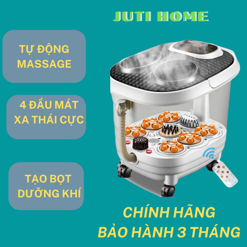 Máy ngâm chân massage Juti Home xoa bóp bàn chân tự động thêm cân bằng nhiệt, con lăn khử trùng