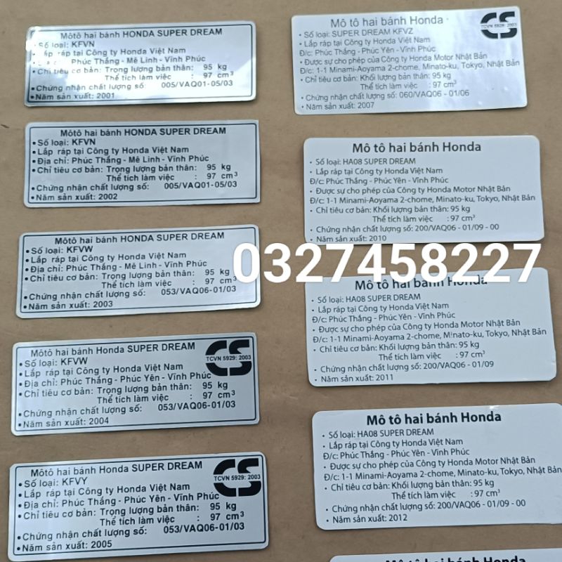 Tem thông số năm sản xuất xe Super DREAM , hộp xích cacte
