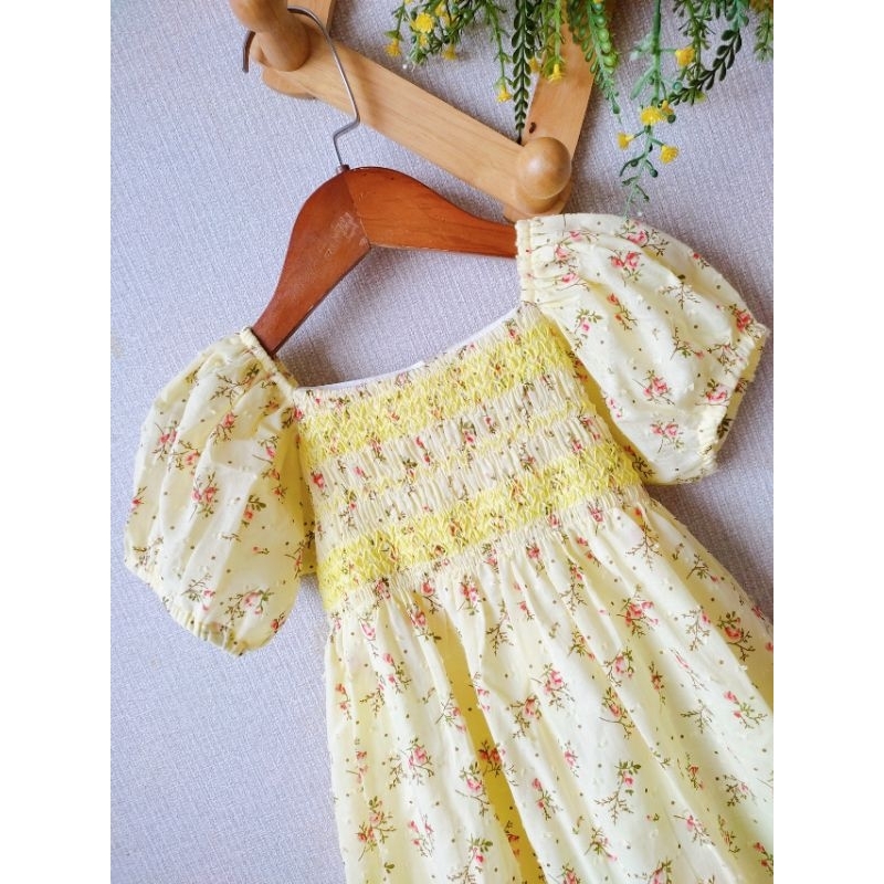 Váy đầm Smock hoa nhí Hồng & Vàng cho bé gái 7kg - 25kg