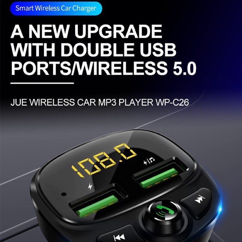 Tẩu sạc WEKOME có kết nối Bluetooth WP-C26 đa năng cho Ô tô, hỗ trợ phát nhạc qua thẻ nhớ và USB