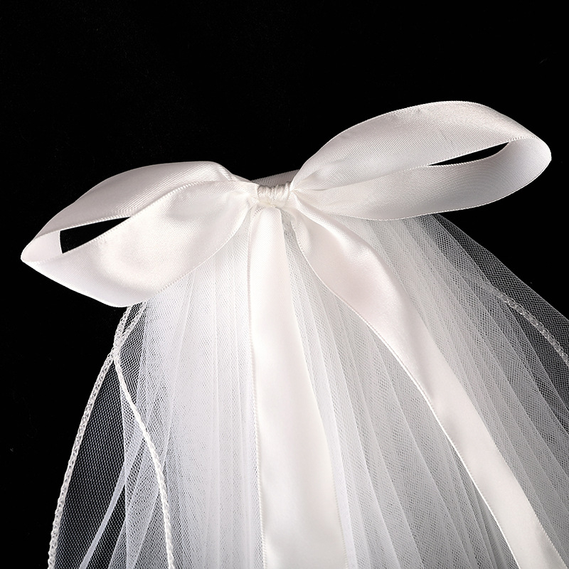 VL05-NV_Voan lúp cô dâu, khăn voan cài tóc đội đầu cô dâu 2 lớp có viền gợn sóng và cột nơ 45*60cm