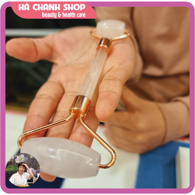 Cây Lăn Massage Mặt Đá Thạch Anh Hồng Hai Đầu Mát Xa Mặt Mắt Dụng Cụ Spa Đẩy Tinh Chất Dưỡng Sinh Chăm Sóc Da