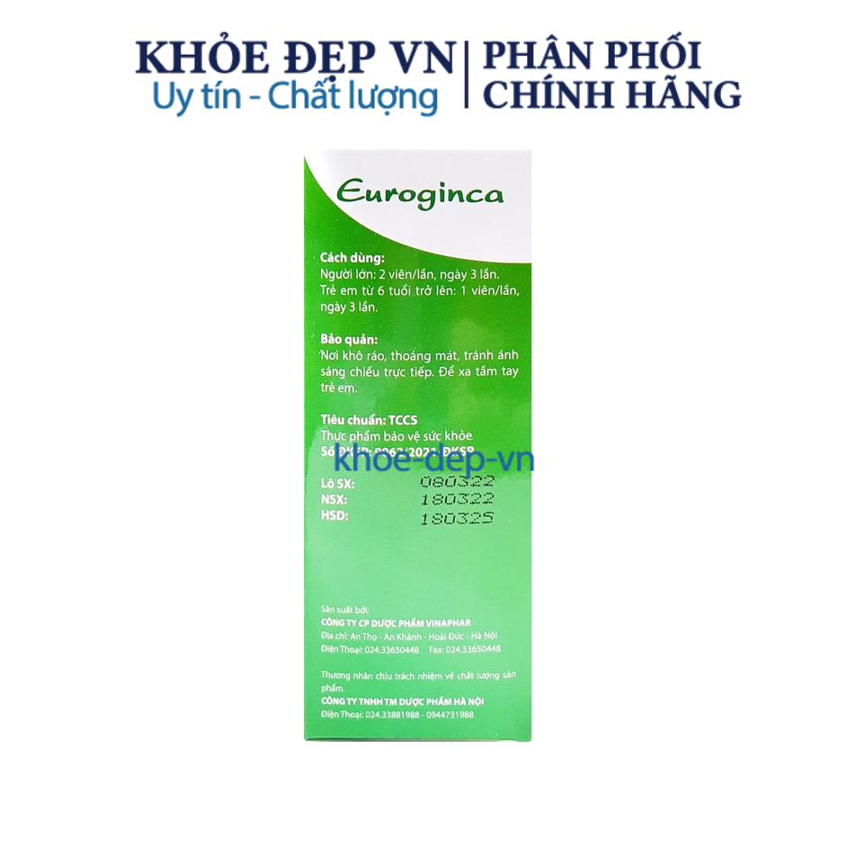 Viên uống Euroginca  thảo dược tự nhiên giúp giảm ho, đau rát họng, thông mũi họng – hộp 100 viên nang mềm