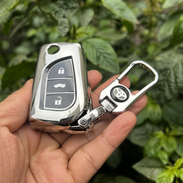 Bọc chìa khóa TPU Mạ Inox xe ô tô Toyota Innova, Fortuner, Corolla Altis 3 Nút chìa gấp