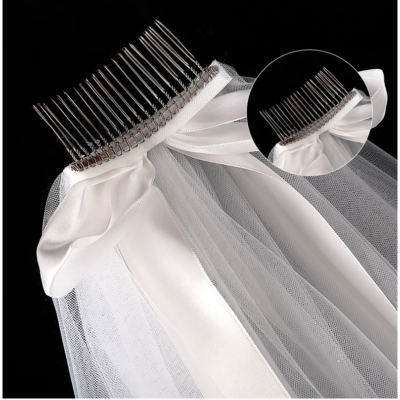 VL06-N_Voan lúp cô dâu, khăn voan cài tóc đội đầu cô dâu 2 lớp cột nơ 45*45cm