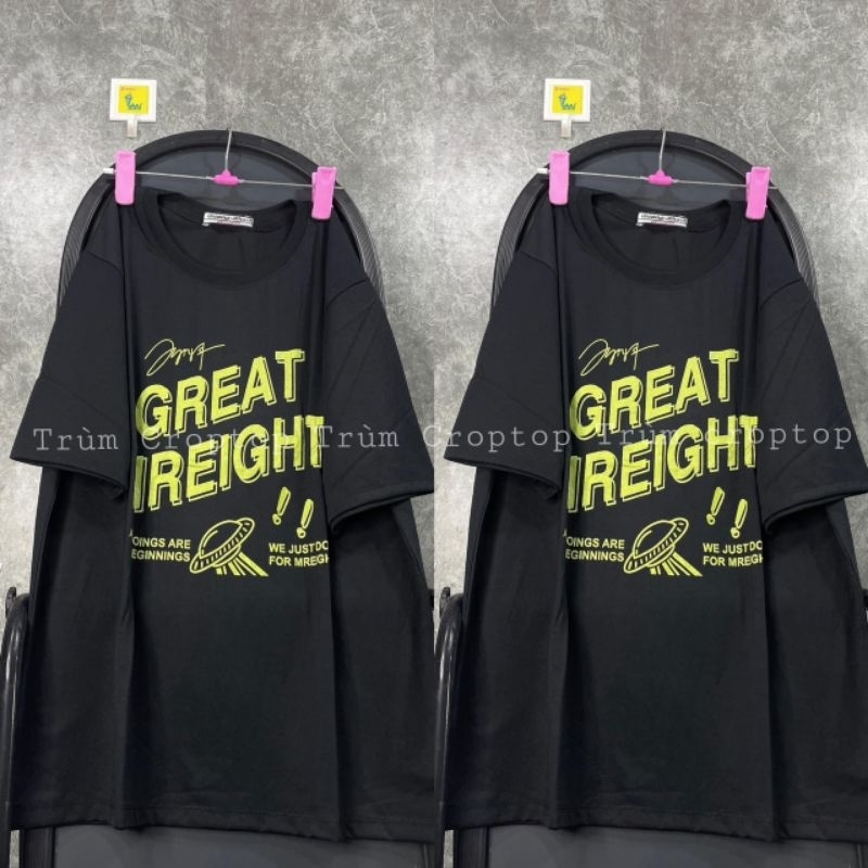 Áo thun nam nữ in chữ GREAT 2 màu đen cam , Áo phông rộng tay lỡ form unisex dáng basic