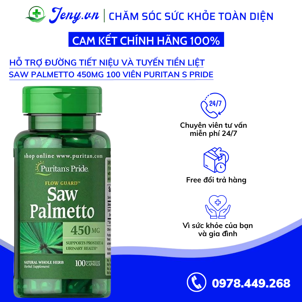 Hỗ trợ đường tiết niệu và tuyến tiền liệt Saw Palmetto 450mg 100 viên Puritan s Pride