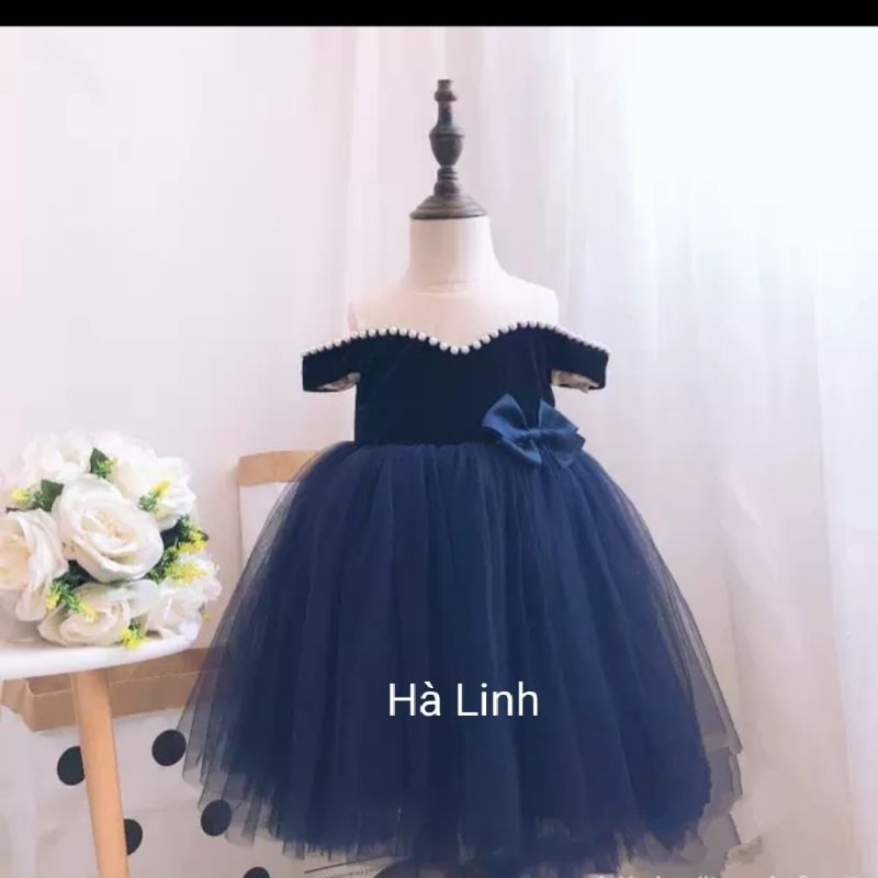 Đầm công chúa thiết kế bé gái, váy lưới trễ vai ngọc dự tiệc, chụp ảnh, thôi nôi cho bé.