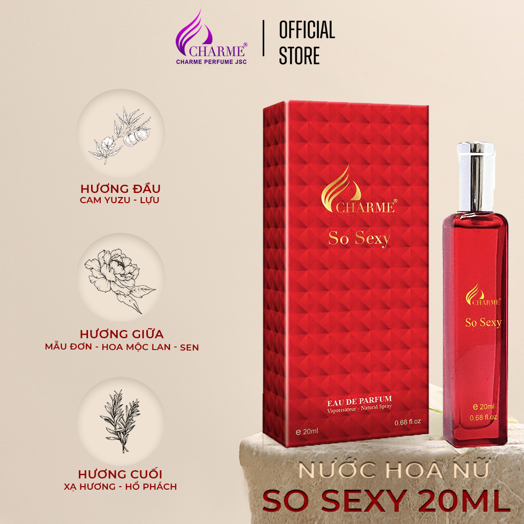 Nước hoa nữ thơm lâu, Charme So Sexy, mùi hương hoa hồng, tươi mát sảng khoái, lưu hương lâu, 20ml