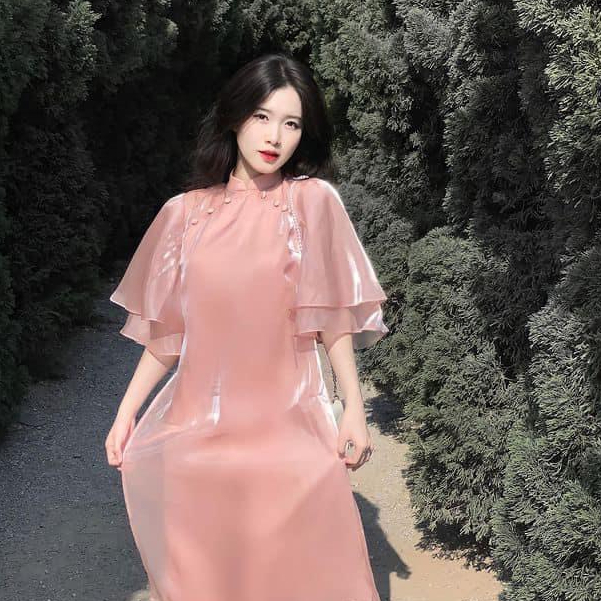 Áo Dài Cách Tân Nữ Tay Ngắn Xòe Hai Tà Đẹp