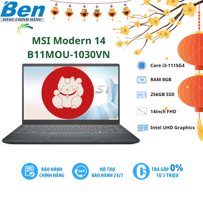 Laptop MSI Modern 14 B11MOU-1030VN/ i3-1115G4/8GB/256GB/14"FHD/Win 11
