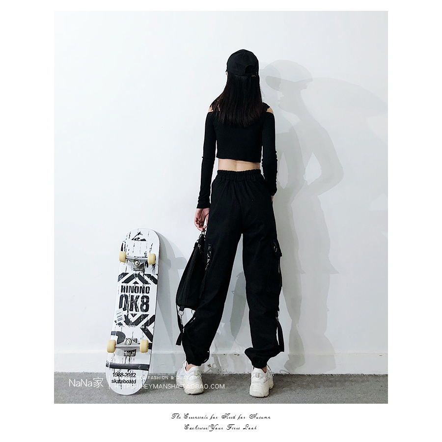 Quần Dài Hip Hop Lưng Cao Dáng Rộng Mỏng Q041 Quần jogger bo gấu Có Dây Xích Phong Cách Harajuku Hàn Quốc Cho Nữ