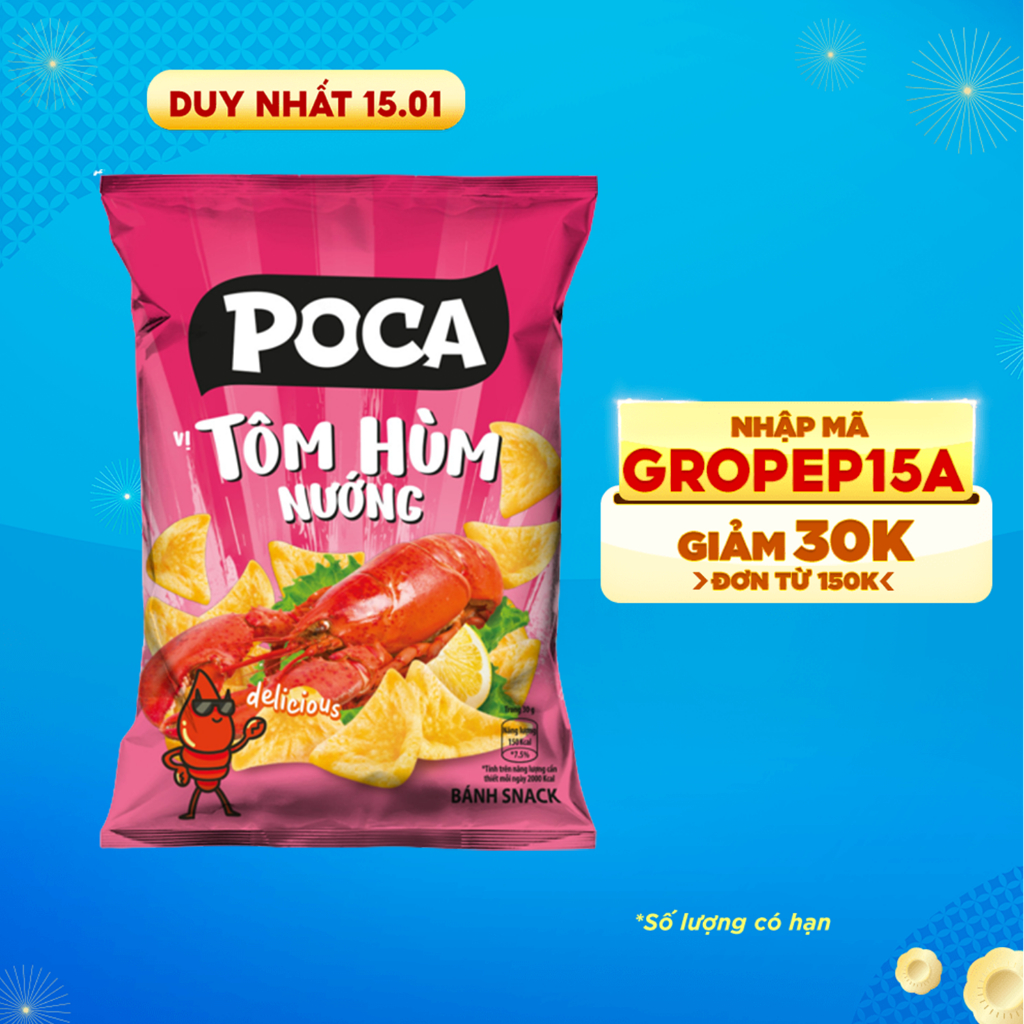 [GROPEP15A -30K đơn 150K] Bánh Snack Poca Tôm Hùm Nướng 65gr