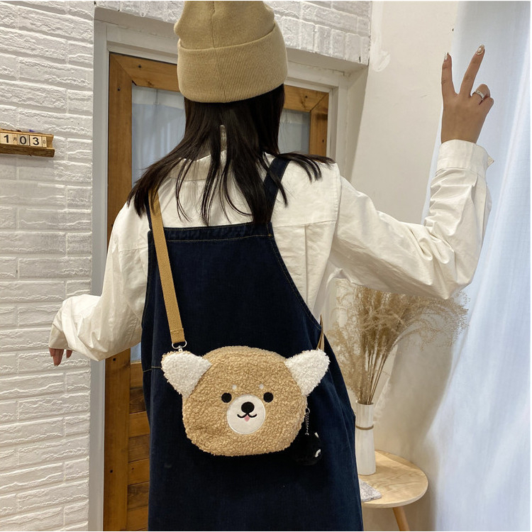 Túi chéo nữ đeo hông bằng bông xù mềm mại, túi vải gấu thỏ cute phong cách Ulzzang học sinh trẻ em đi chơi