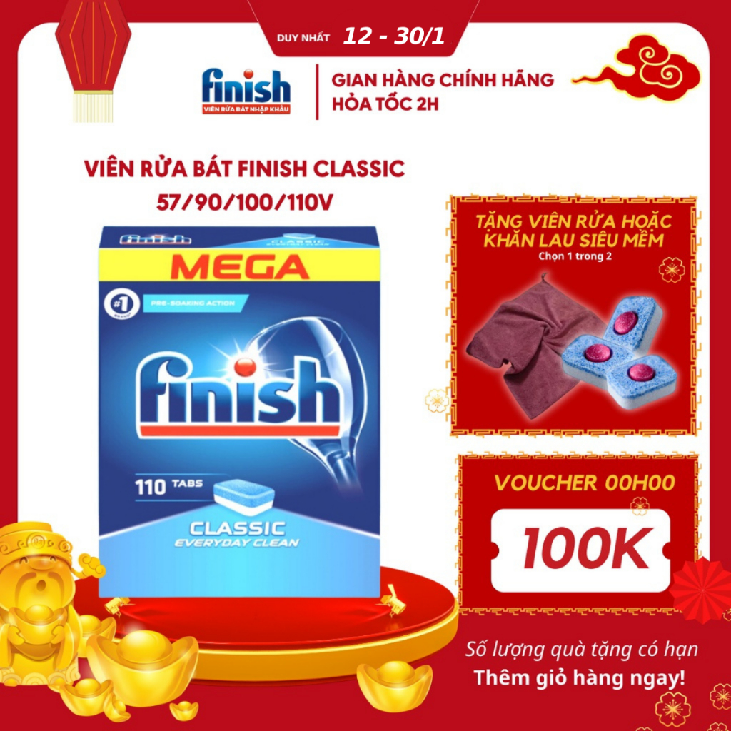 Viên rửa bát Finish Classic 57/90/100/110v, Viên rửa chén loại bỏ hết các vết bẩn cứng đầu, bảo vệ sức khoẻ