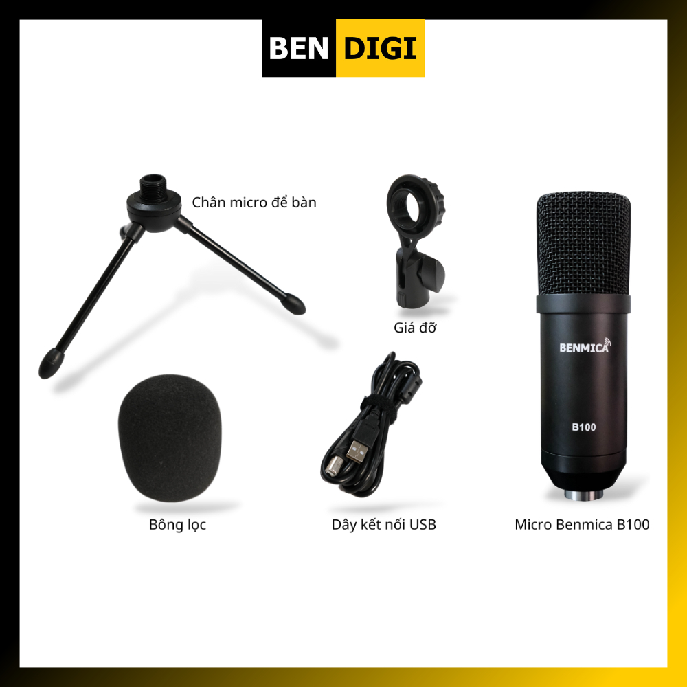 Micro thu âm cổng USB Benmica B100 đơn giản dễ sử dụng - Hàng chính hãng