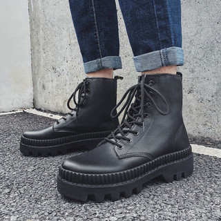 Giày bốt nam da cao cổ Hàn Quốc, giầy boot Martens ulzzang thời trang tăng chiều cao, boot cổ cao buộc dây màu đen