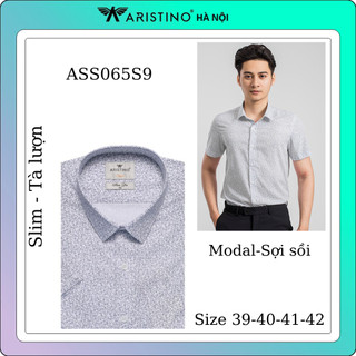 Áo sơ mi nam aristino tay ngắn slim sợi sồi tà lượn ass065s9