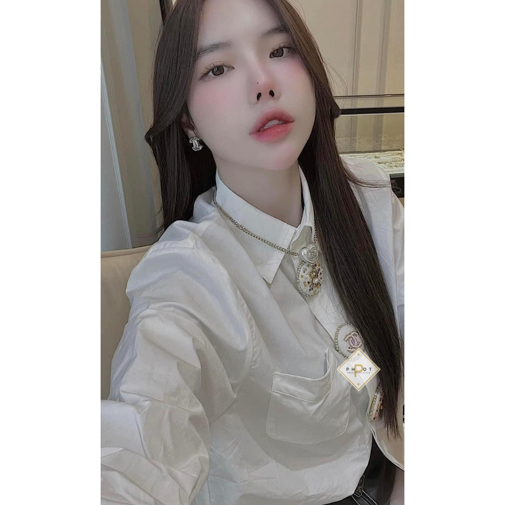 Áo sơ mi nữ dài tay freesize form rộng khuy đá hàng qccc loại 1 A09