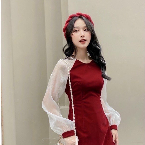 Áo Dài Nhung Tay Bồng Dáng Cách Tân Cho Nữ 2023