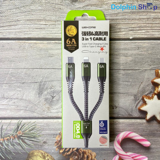 Cáp 3 đầu wdc170 sạc nhanh 6a iighning, type-c, micro usb bọc dù chắc chắn