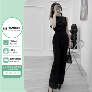 Set áo lụa cúc vai kèm quần ống rộng nữ tính sang trọng, Phong Cách Công Sở, Trẻ Trung by Hamichi Fashion