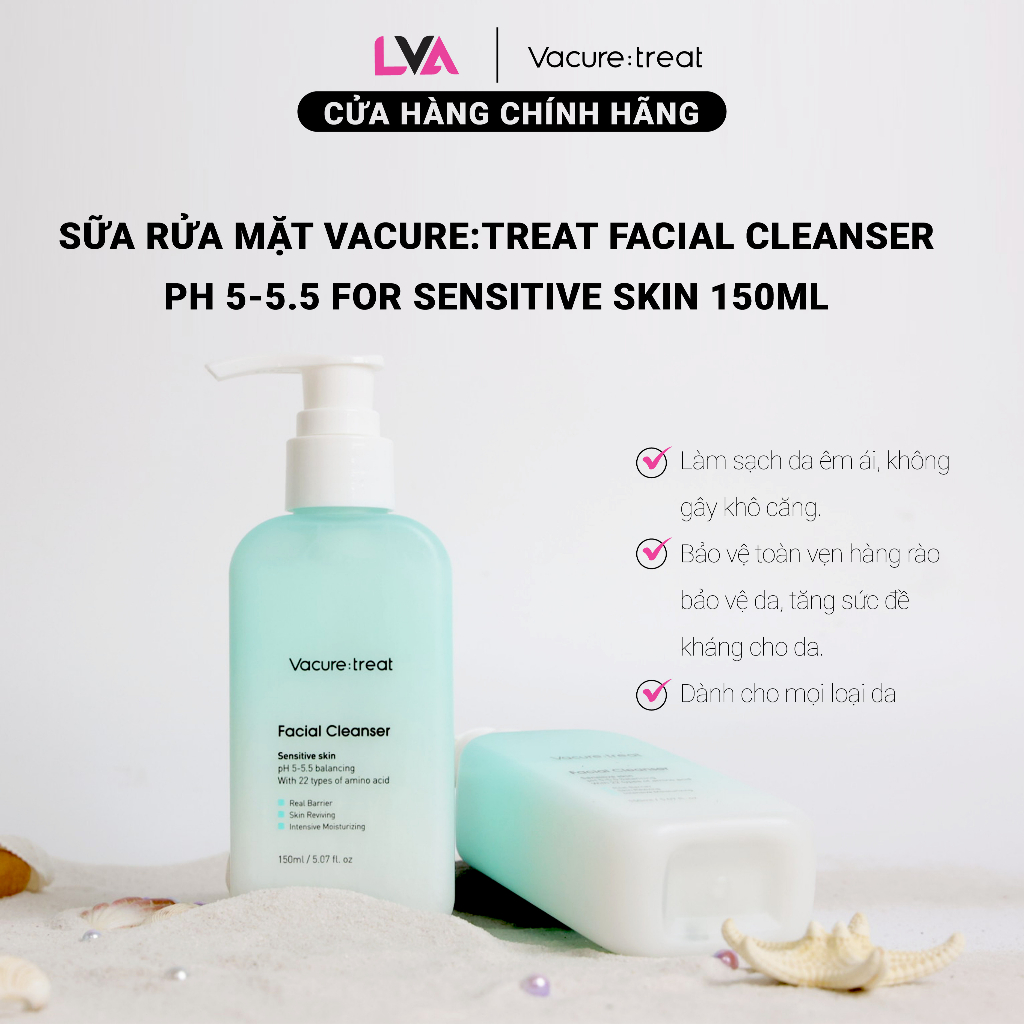 Sữa rửa mặt Làm Sạch Dịu Nhẹ Vacure:treat Facial Cleanser pH 5-5.5 For Sensitive Skin 150ml