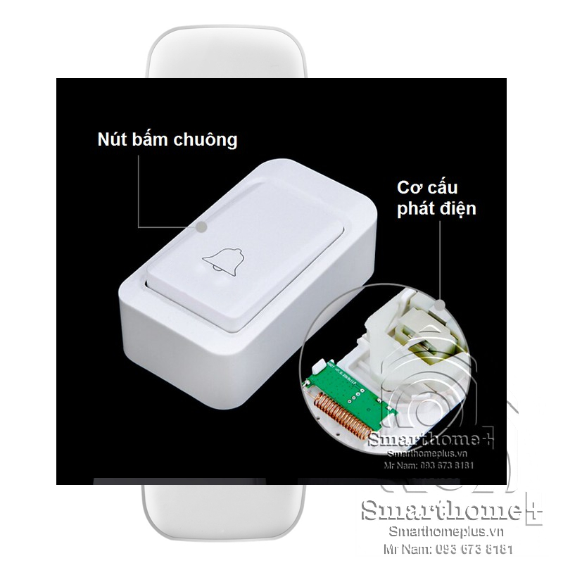 Chuông Cửa Không Dây Không Pin 1 Nút Bấm 2 Loa Chuông SmartHomePlus SHP-CA2