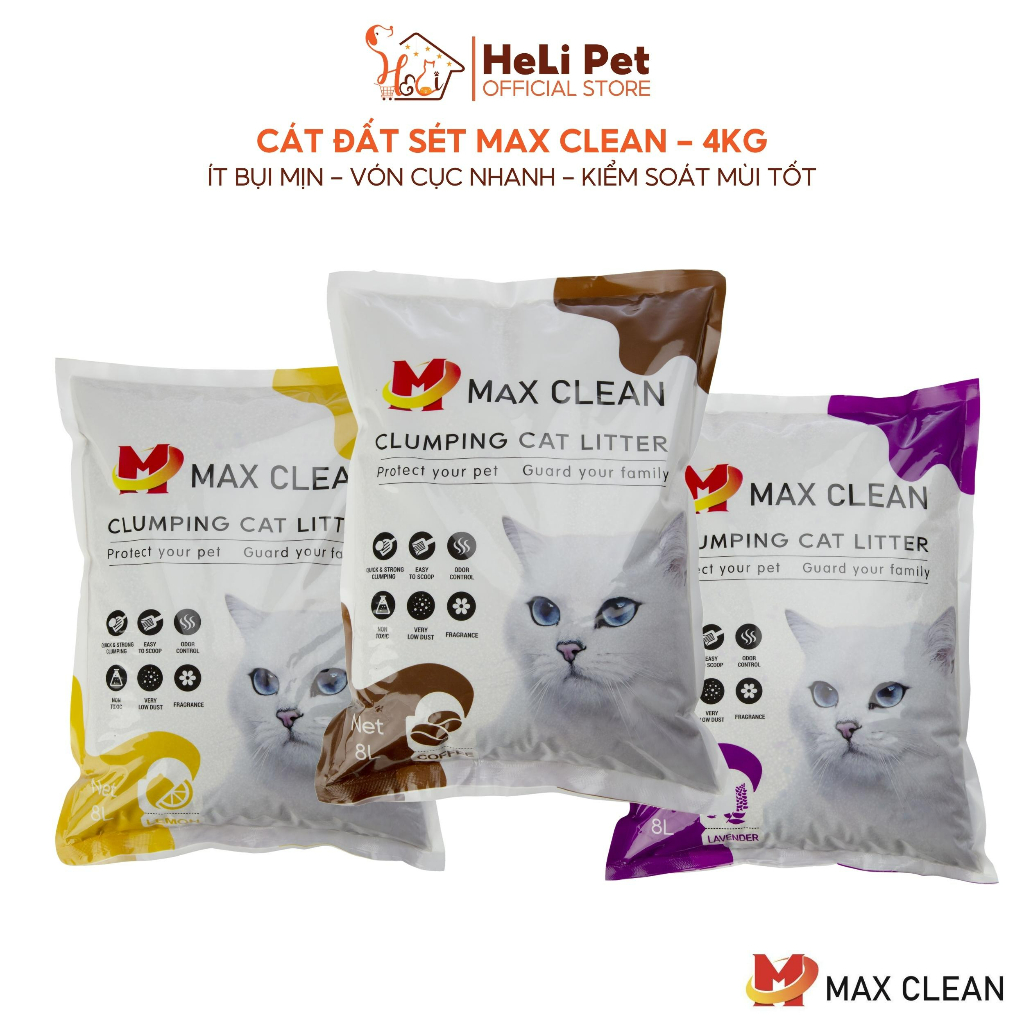 Cát Vệ Sinh Cho Mèo Max Clean 4Kg Vón Cực Nhanh, Rất Ít Bụi Dùng Cho Máy Vệ Sinh và Khay Vệ Sinh