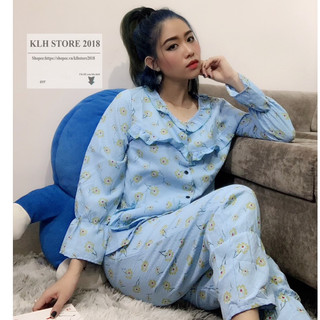 Đồ Bộ mặc nhà kiểu dáng tiểu thư cao cấp vải đũi tay dài quần dài cho nữ