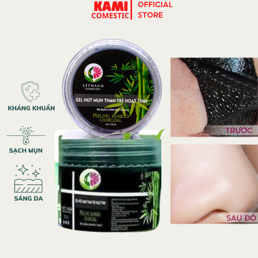 Gel lột mụn than tre hoạt tính Lê Thanh, lột mụn đầu đen, lột mụn cám, tẩy da chết mặt 50gr -KAMI