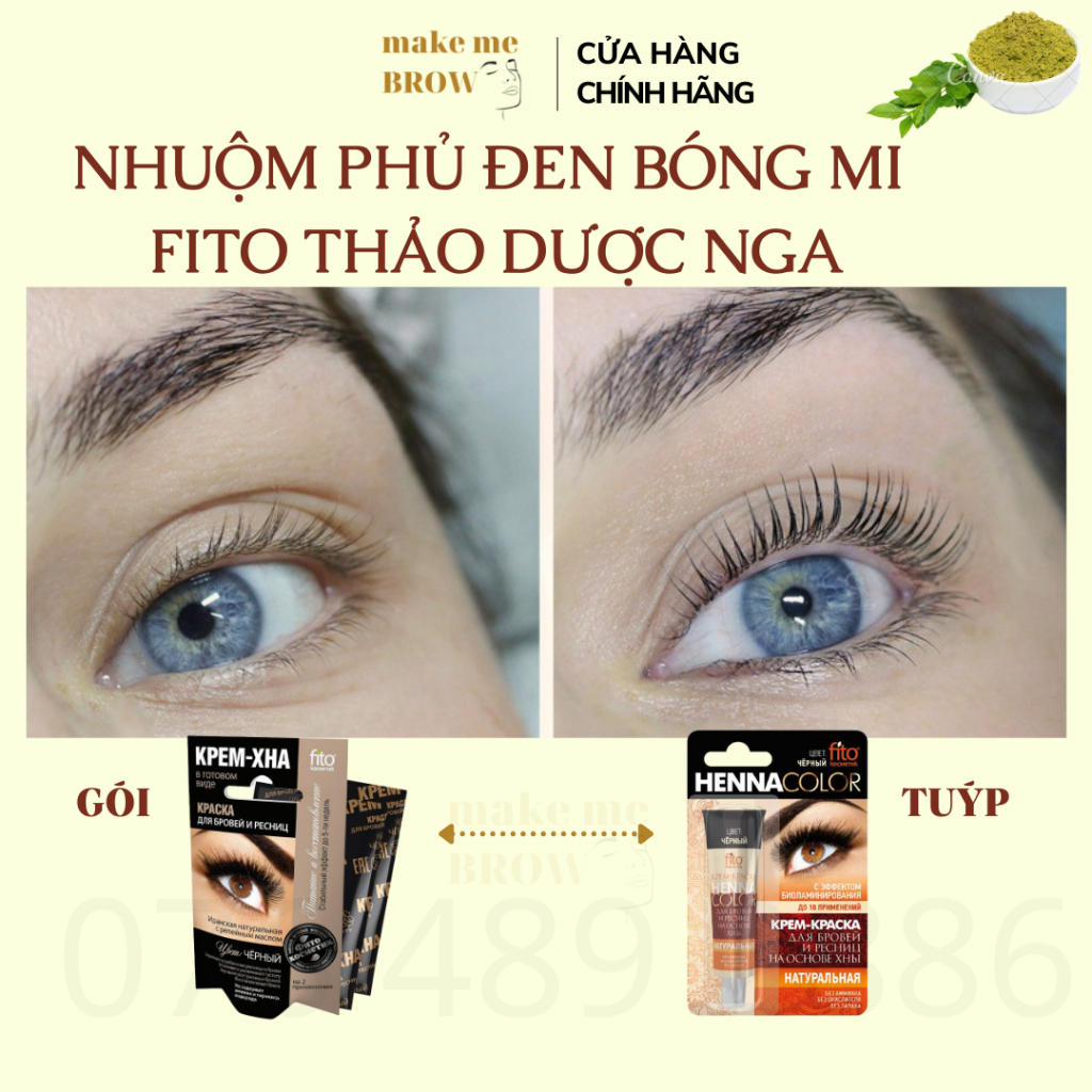 Nhuộm phủ đen bóng mi FITO 100% thảo dược Nga từ cây lá móng henna - makemeBrow