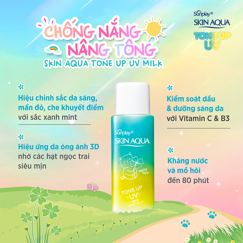 Sữa chống nắng kiềm dầu nâng tông Sunplay Skin Aqua Tone Up UV Milk 50g - Mint Green