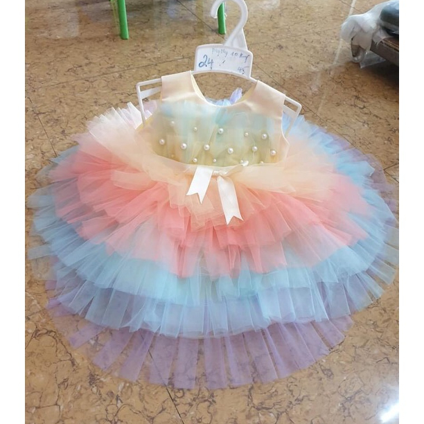 Váy công chúa cho bé gái 6 tầng tặng kèm cài size to 16kg đến 28kg
