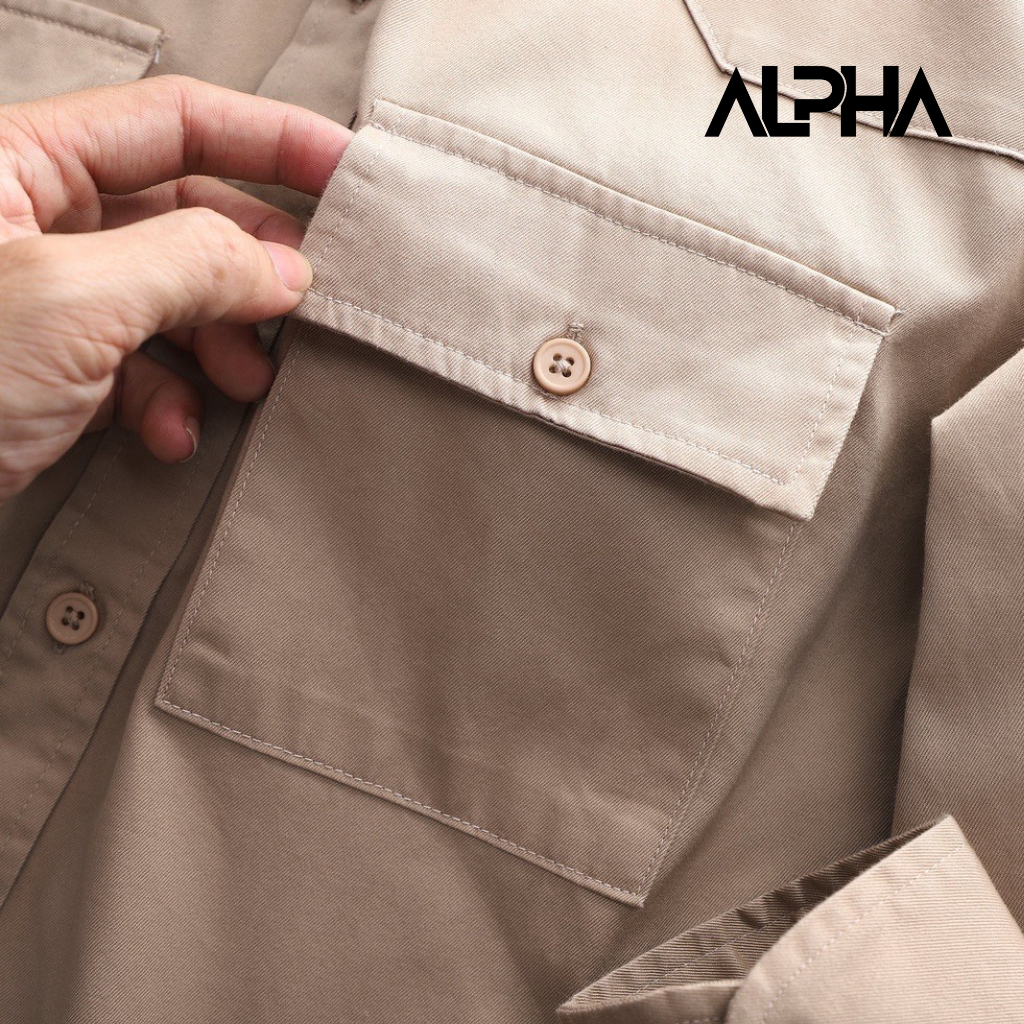 Áo sơ mi dài tay form rộng kaki GEN ALPHA ,áo sơ mi kaki túi hộp full team mạc ZA.RA121