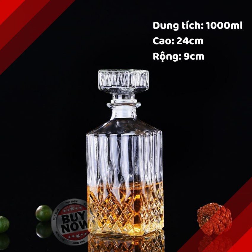 Chai Rượu Thủy Tinh Vuông 920ml (Kèm Ly cốc) Vỏ Chai Rượu Đẹp giá rẻ Sang Trọng