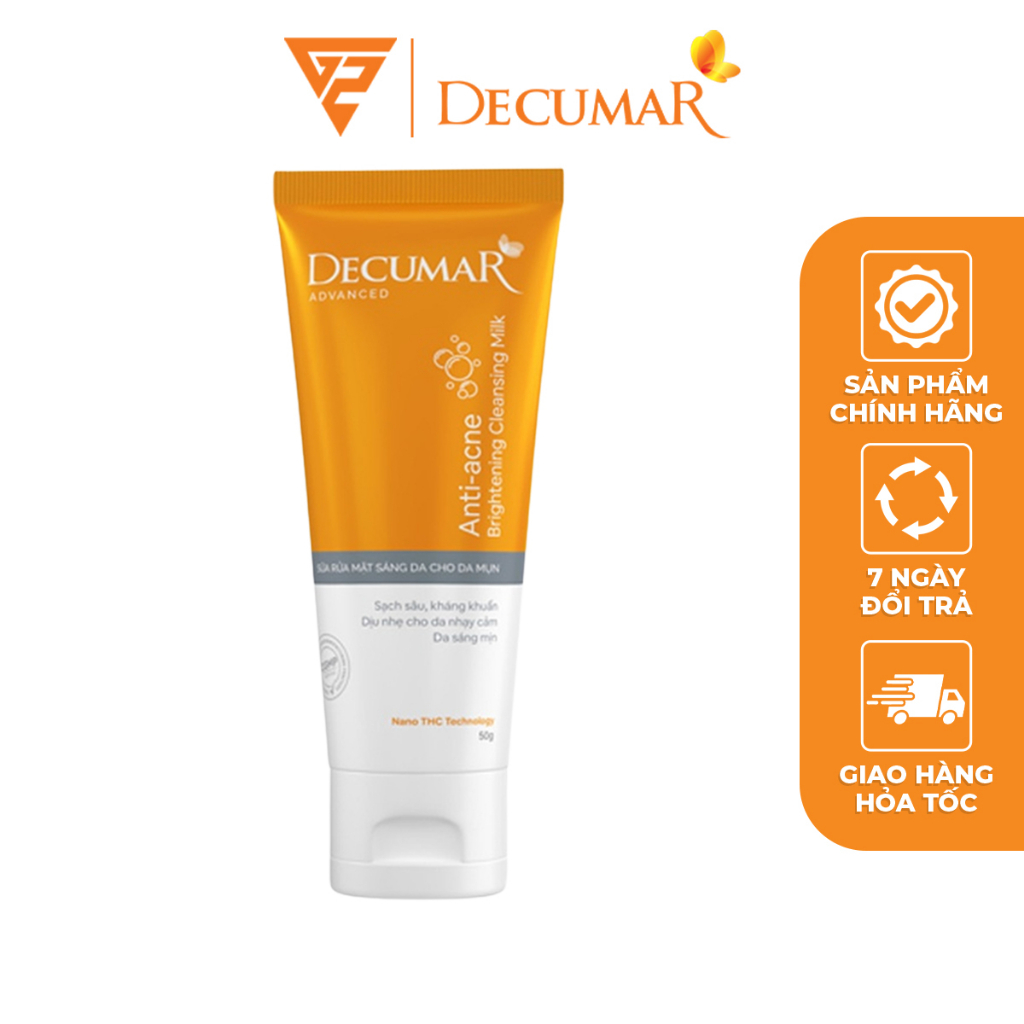 Sữa Rửa Mặt Dạng Gel Decumar Advanced Anti-Acne Brightening Cleansing Milk 50gr Kiểm Soát Nhờn Mụn