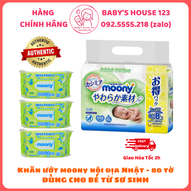 KHĂN GIẤY ƯỚT MOONY - 80 tờ/ bịch