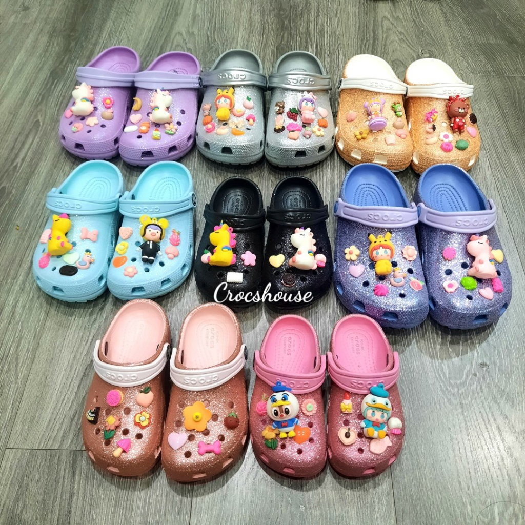 Dép sục classic kim tuyến kids cao cấp bền nhẹ , dép quai hậu bé gái tặng kèm jibbitzs 2d gắn dép - Crocs House