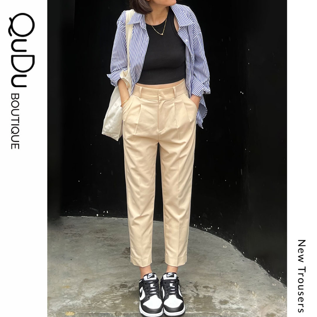 Quần Tây Nữ Lưng Cao Qudu Ống Suông Dài 9 Tấc Xếp Li Giữa, Form Đứng Vải Không Nhăn, Không Xù Lông, Made In Vietnam 🇻🇳