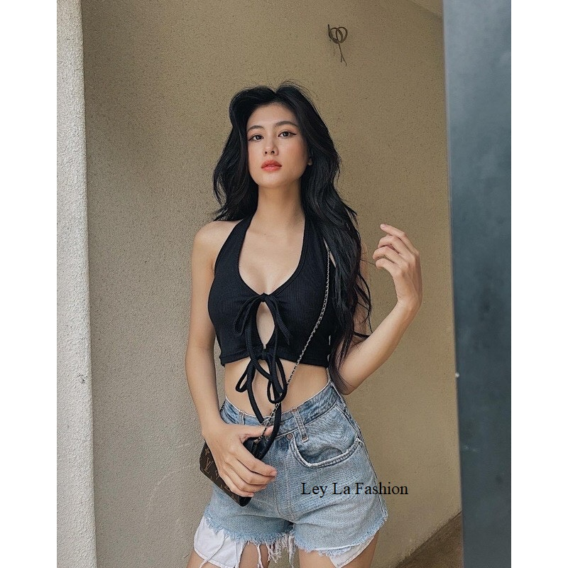 Áo Croptop Đỏ Thiết Kế Tay Dài và áo croptop cột dây sexy đi chơi đi tiệc đáng yêu Phong Cách Sugarbomb.mode