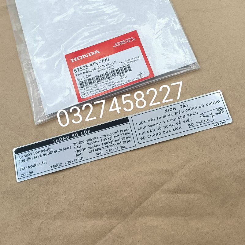 Tem thông số dán hộp xích, sên cate xe DREAM, WAVE, FUTURE ...zin