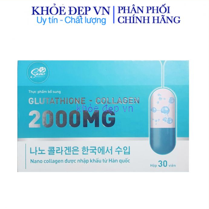Viên uống đẹp da Glutathione Collagen 2000mg giúp sáng mịn da , chống lão hóa , tăng sức đề kháng – Hộp 30 viên