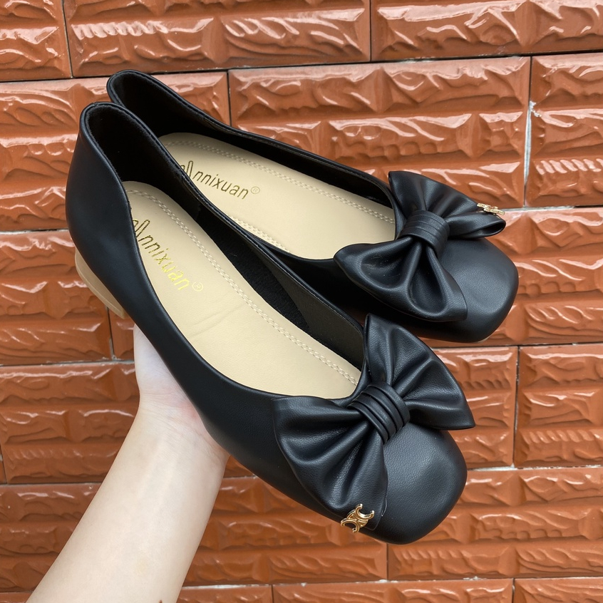 Giày Búp Bê Nữ hàng xịn da mềm kiểu nơ cực sang màu trắng kem, đen, nude size 35-39 - 8519-2👠👠