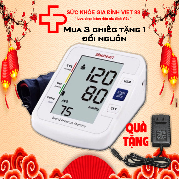 Máy đo huyết áp bắp tay Sinocare ( BH 3 năm 1 đổi 1) Giọng nói tiếng Việt + MUA 3 MÁY TẶNG NGAY BỘ ĐỔI NGUỒN