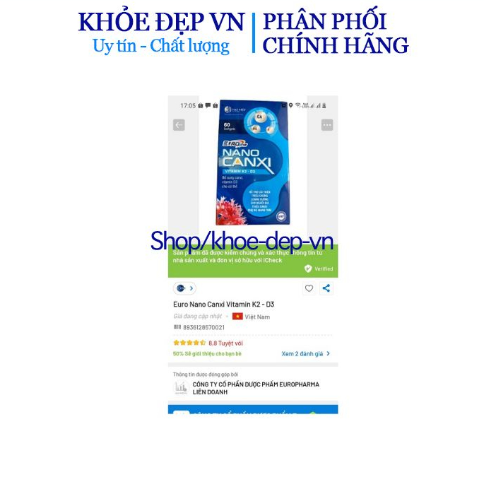 Viên uống Nano Canxi Vitamin K2 D3 bổ sung canxi, hỗ trợ phát triển xương và chống loãng xương – Hộp 60 viên