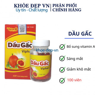 Viên uống Dầu gấc DHA Viphar - bổ sung vitamin A, cải thiện thị lực, giúp làm đẹp da - Lọ 100 viên