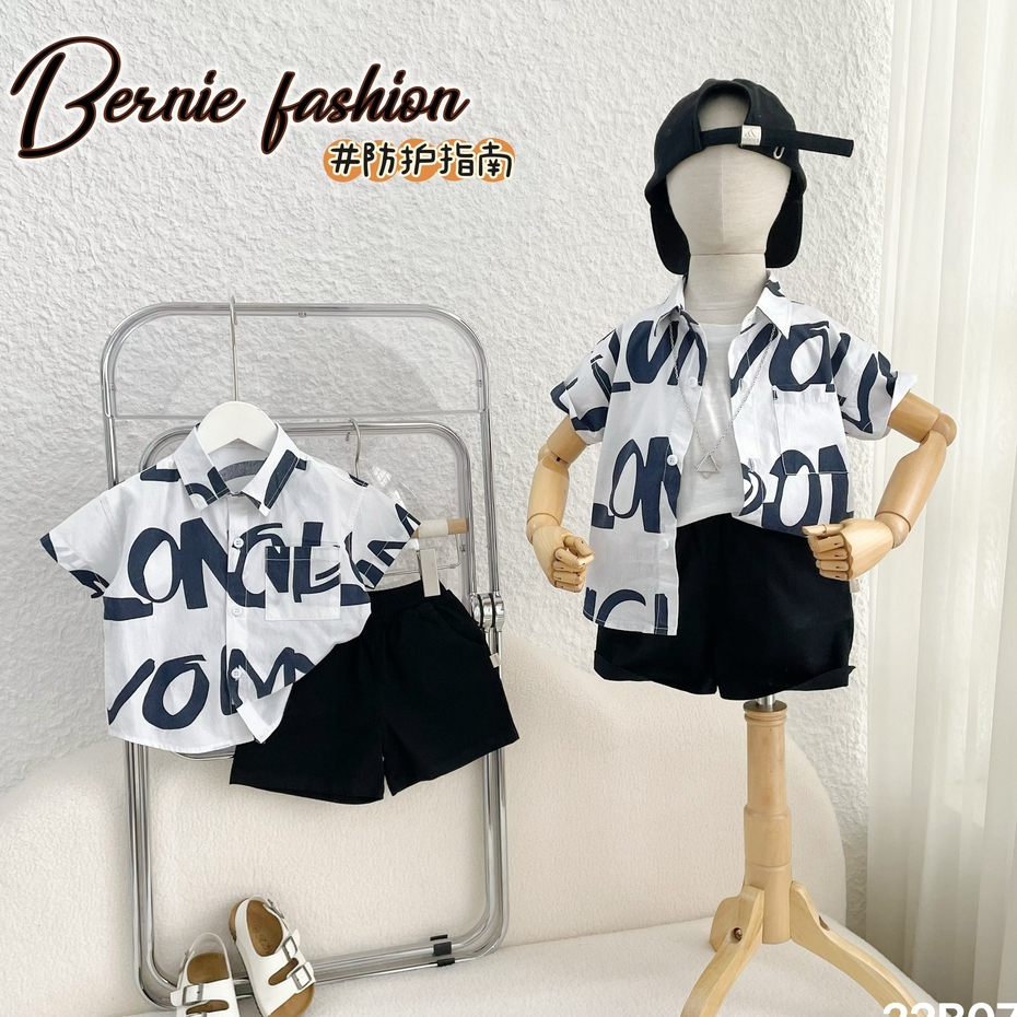 Set bộ áo sơ mi quần đùi BERNIE phong cách Hàn Quốc cho bé trai đi chơi đi học - Riokids BE41