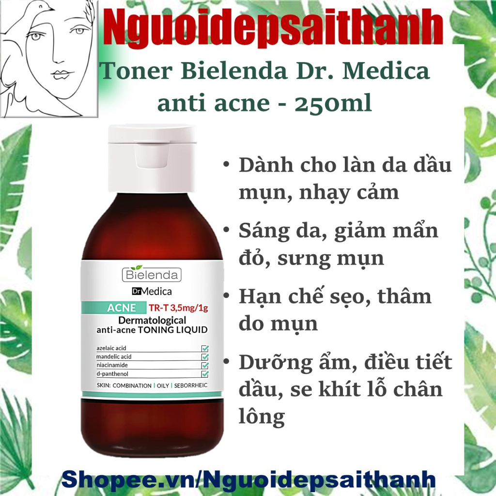 Toner Bielenda Dr Medica Anti-acne Dermatological Toning Liquid làm sạch sâu & dịu da, giảm mụn, kiềm dầu